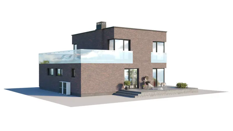 Dviejų aukštų namo projektas 153 m²: 3 Miegamieji, Darbo kambarys, 2 Vonios, Atvira virtuvė, Garažas