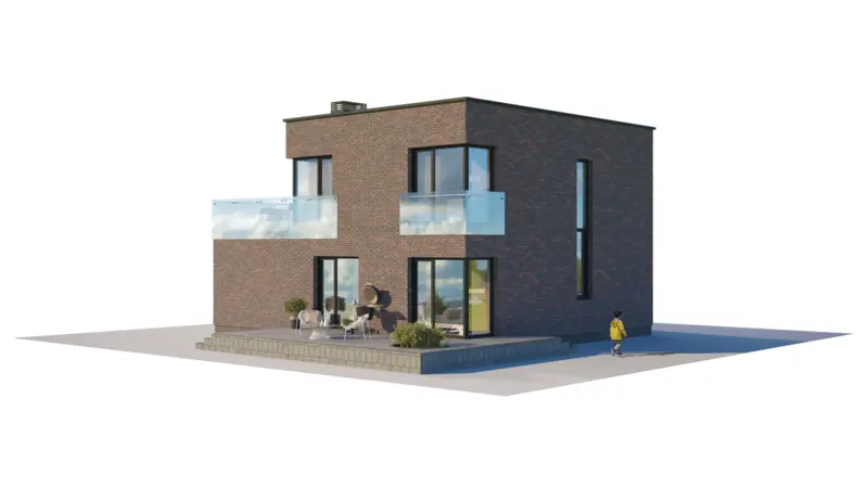 Dviejų aukštų namo projektas 153 m²: 3 Miegamieji, Darbo kambarys, 2 Vonios, Atvira virtuvė, Garažas