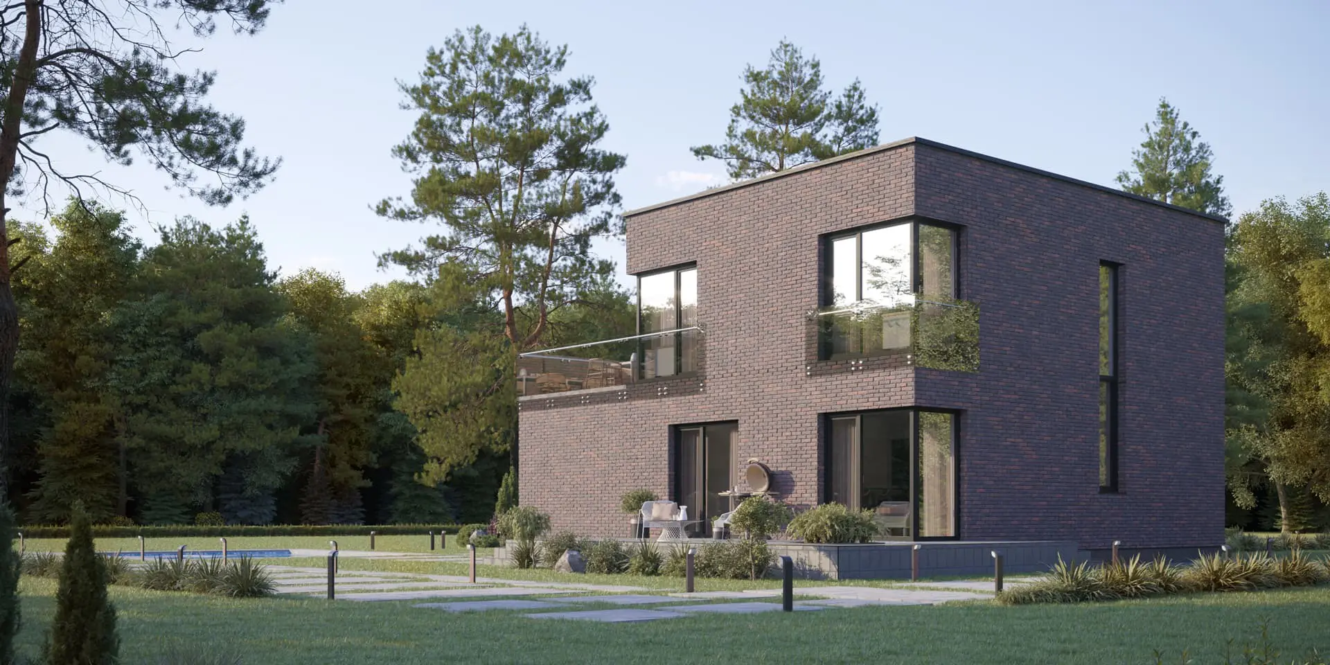Dviejų aukštų namo projektas 153 m²: 3 Miegamieji, Darbo kambarys, 2 Vonios, Atvira virtuvė, Garažas