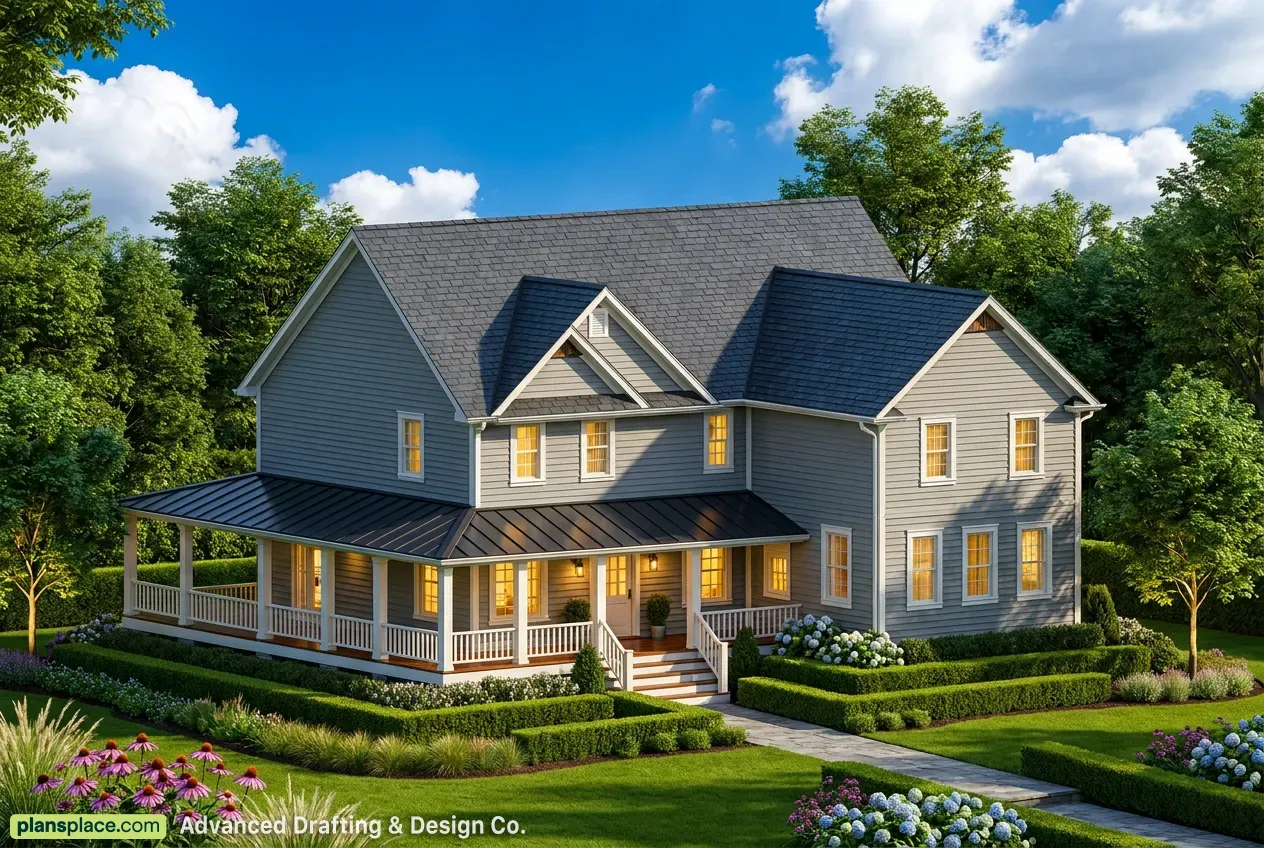 Dviejų aukštų namo projektas + rūsiu 665 m²: 4 Miegamieji, Darbo kambarys, 7 Vonios, Atvira virtuvė, Garažas