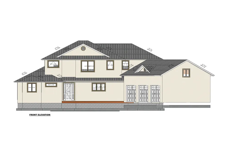 Dviejų aukštų namo projektas 475 m²: 6 Miegamieji, 5 Vonios, Atvira virtuvė, Garažas