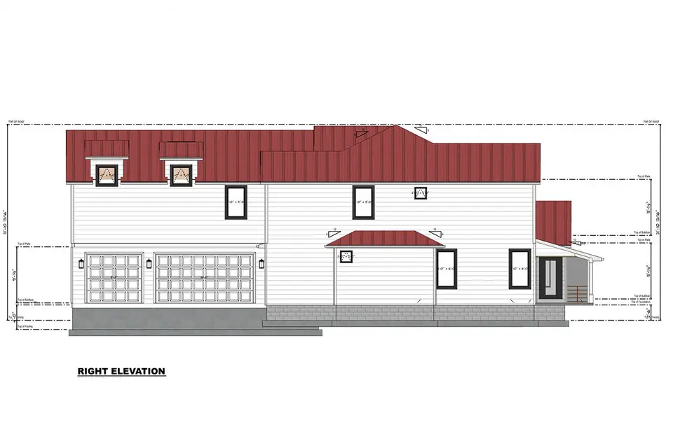 Dviejų aukštų namo projektas 543 m²: 4 Miegamieji, Darbo kambarys, 4 Vonios, Atvira virtuvė, Garažas