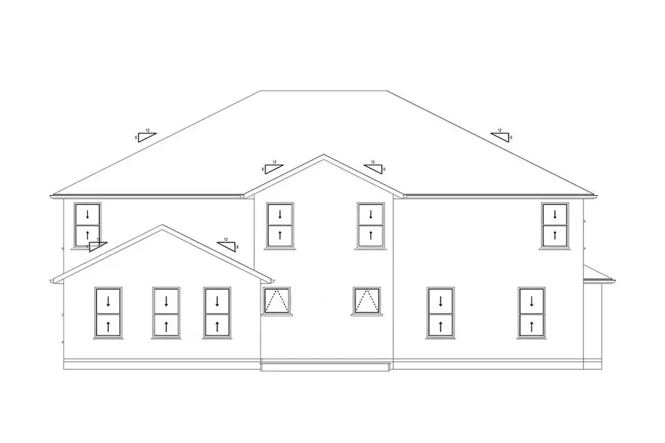 Dviejų aukštų namo projektas 490 m²: 4 Miegamieji, Darbo kambarys, 4 Vonios, Atvira virtuvė, Garažas