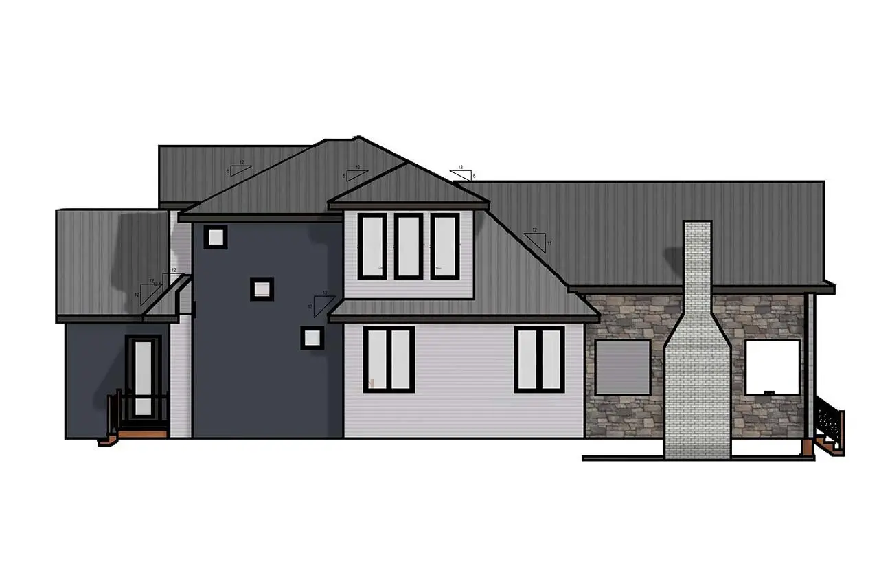 Dviejų aukštų namo projektas 350 m²: 3 Miegamieji, Darbo kambarys, 3 Vonios, Atvira virtuvė, be Garažo