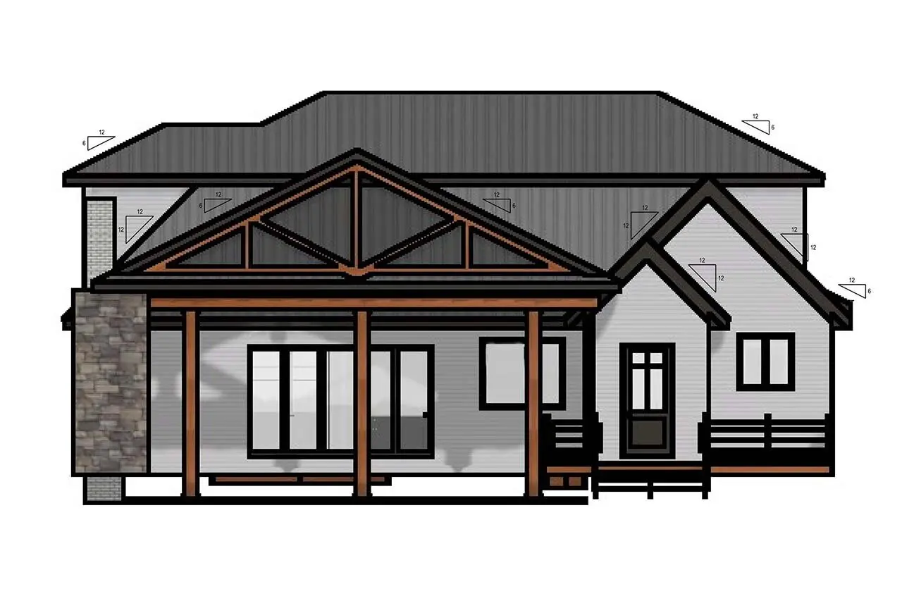 Dviejų aukštų namo projektas 350 m²: 3 Miegamieji, Darbo kambarys, 3 Vonios, Atvira virtuvė, be Garažo