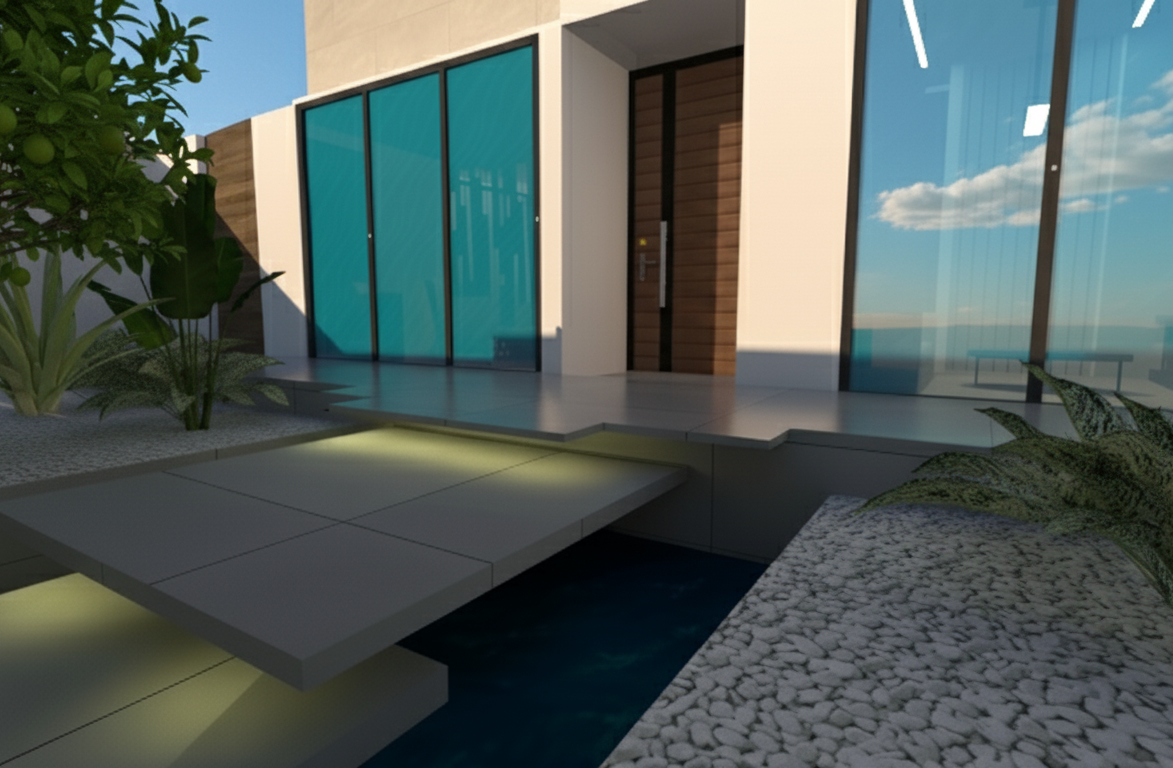 Dviejų aukštų namo projektas 283 m²: 3 Miegamieji, Darbo kambarys, 3 Vonios, Atvira virtuvė, be Garažo