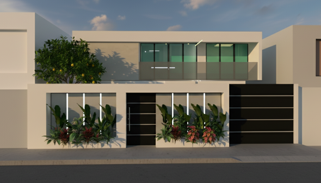 Dviejų aukštų namo projektas 283 m²: 3 Miegamieji, Darbo kambarys, 3 Vonios, Atvira virtuvė, be Garažo