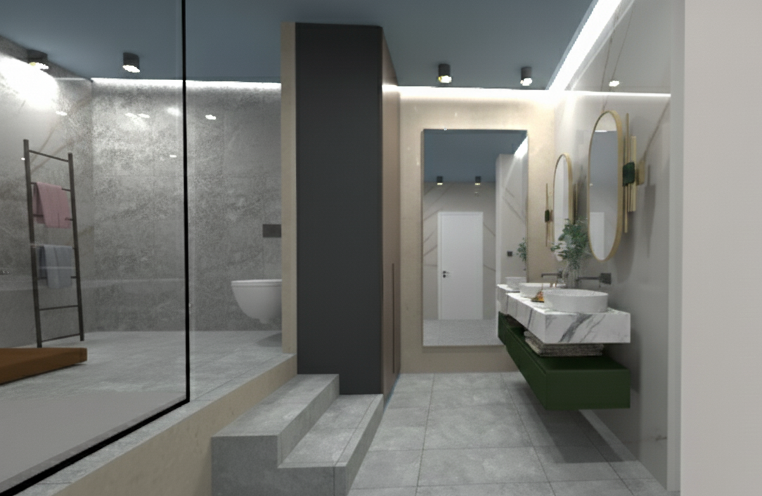 Dviejų aukštų namo projektas 283 m²: 3 Miegamieji, Darbo kambarys, 3 Vonios, Atvira virtuvė, be Garažo