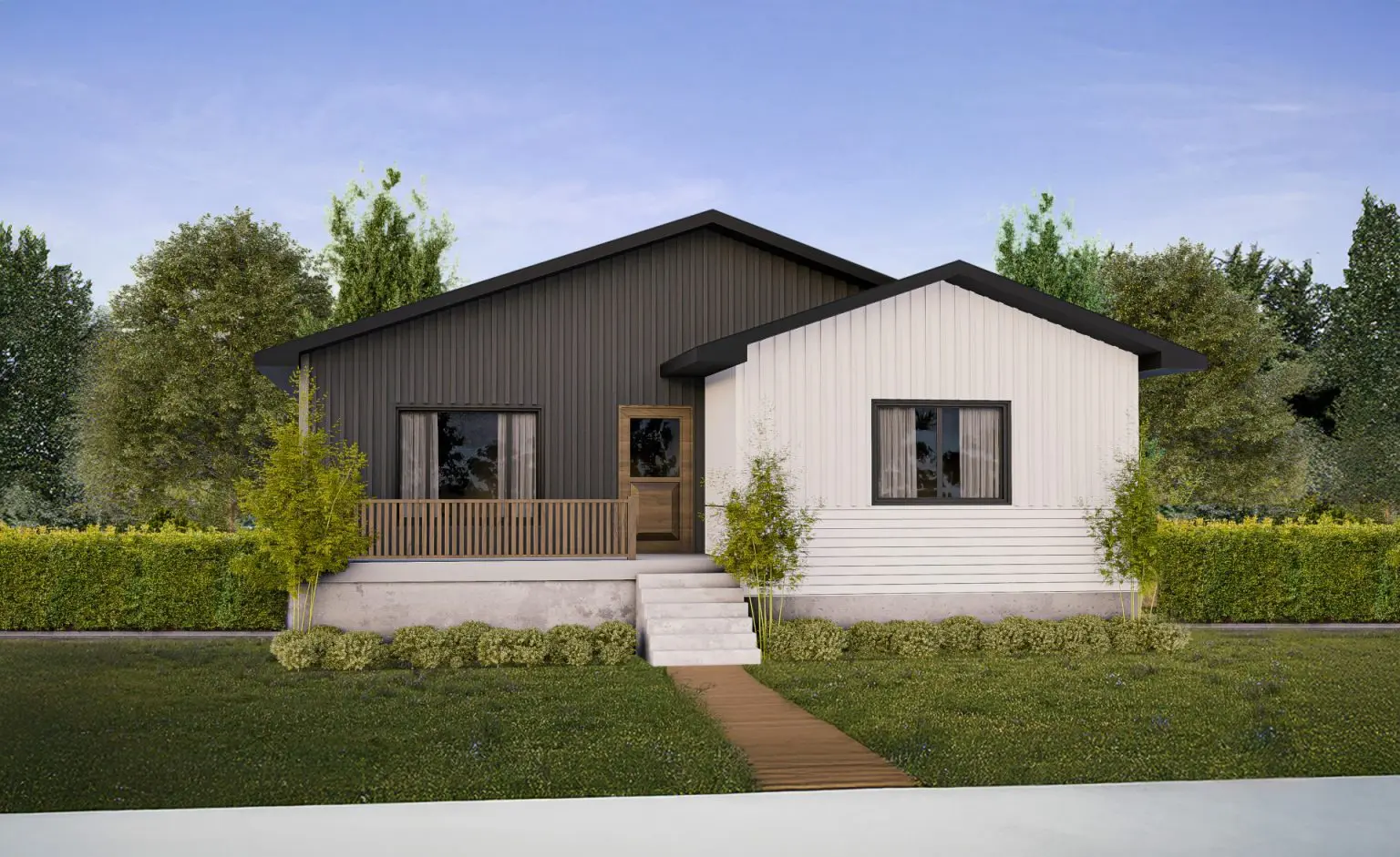 Vieno aukšto namo projektas 129 m²: 3 Miegamieji, 1 Vonios, be Garažo