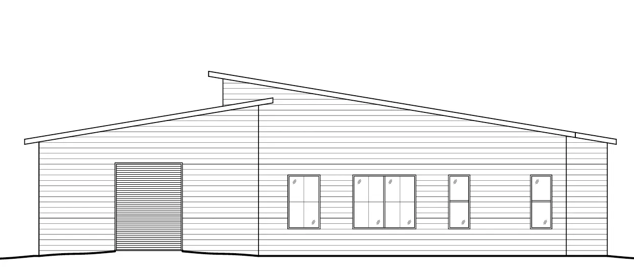 Vieno aukšto namo projektas 120 m²: 2 Miegamieji, 2 Vonios, Atvira virtuvė, be Garažo