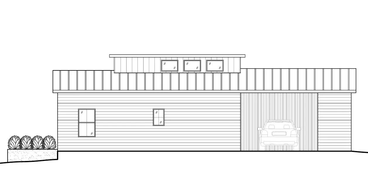 Vieno aukšto namo projektas 120 m²: 2 Miegamieji, 2 Vonios, Atvira virtuvė, be Garažo