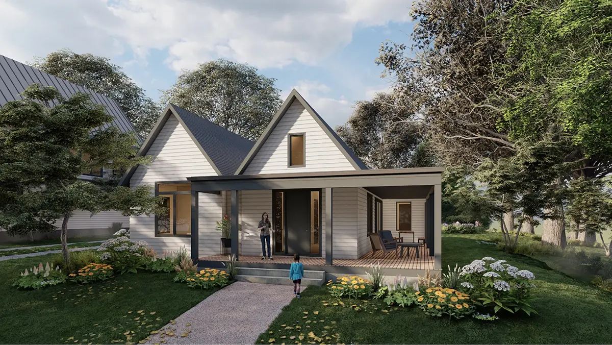 Vieno aukšto namo projektas 181 m²: 3 Miegamieji, 2 Vonios, Atvira virtuvė, be Garažo