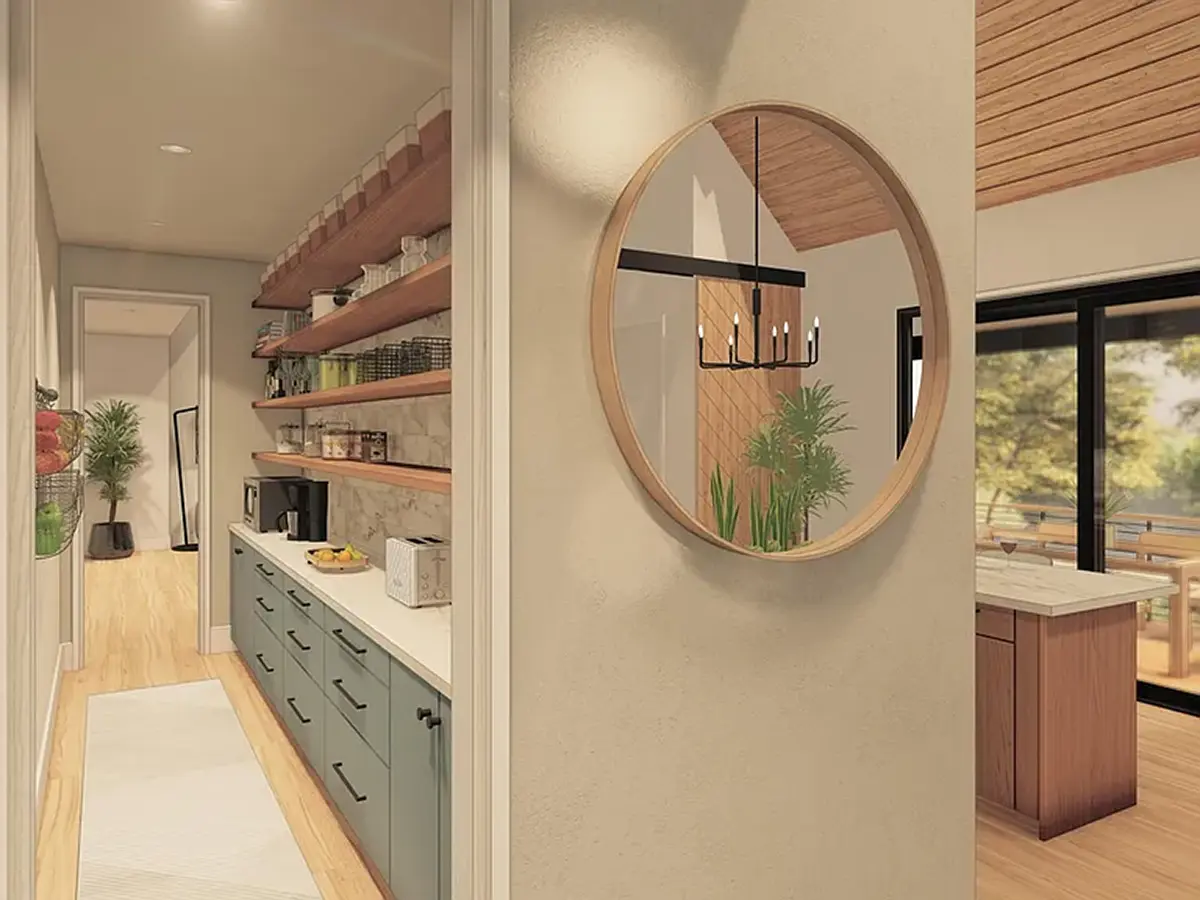 Vieno aukšto namo projektas 181 m²: 3 Miegamieji, 2 Vonios, Atvira virtuvė, be Garažo