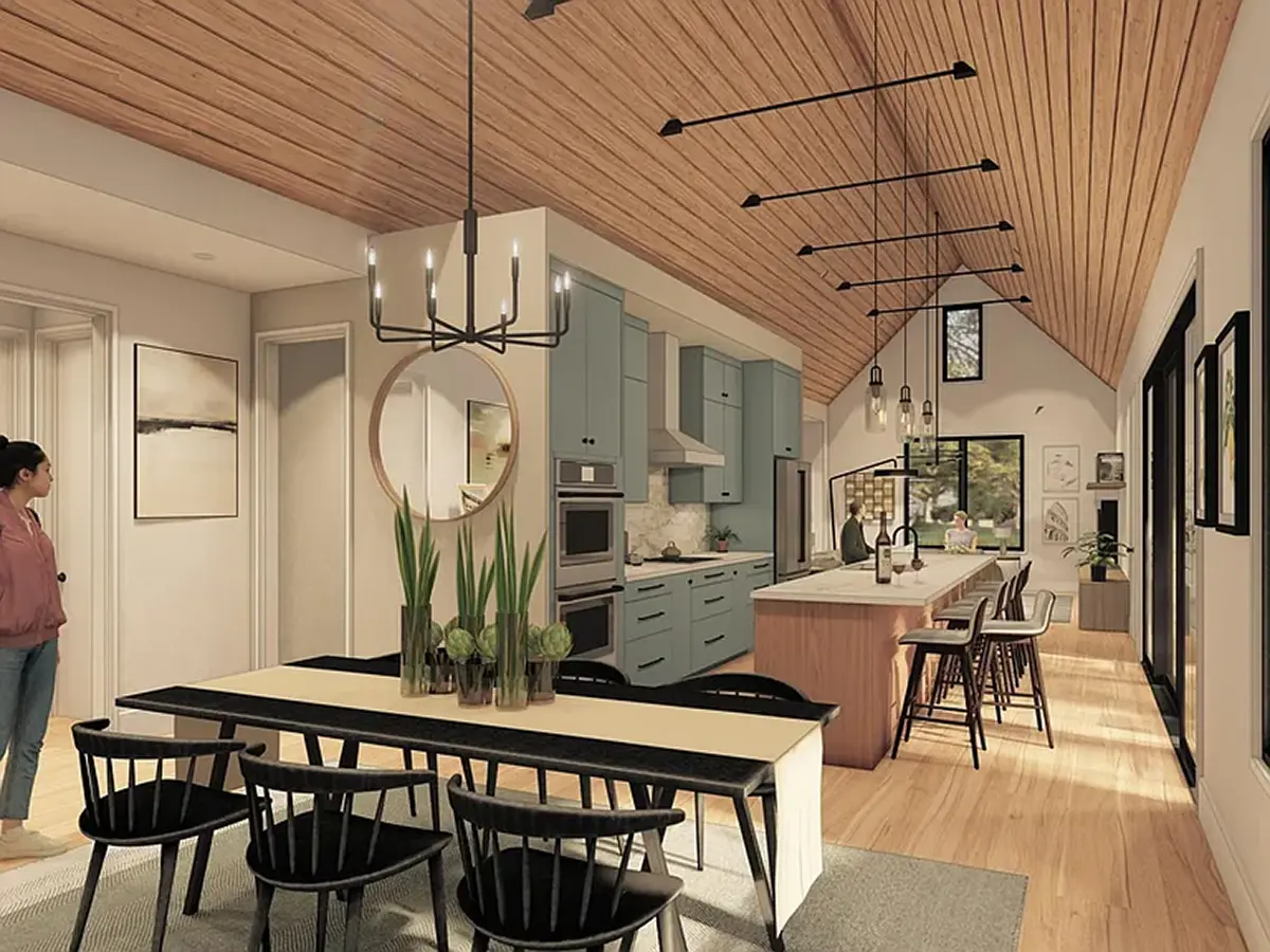 Vieno aukšto namo projektas 181 m²: 3 Miegamieji, 2 Vonios, Atvira virtuvė, be Garažo