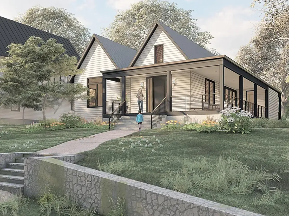 Vieno aukšto namo projektas 181 m²: 3 Miegamieji, 2 Vonios, Atvira virtuvė, be Garažo