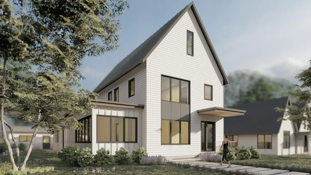 Dviejų aukštų namo projektas 299 m²: 4 Miegamieji, Darbo kambarys, 4 Vonios, Atvira virtuvė, be Garažo