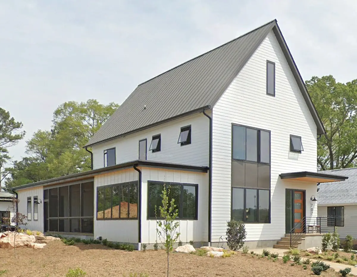 Dviejų aukštų namo projektas 299 m²: 4 Miegamieji, Darbo kambarys, 4 Vonios, Atvira virtuvė, be Garažo