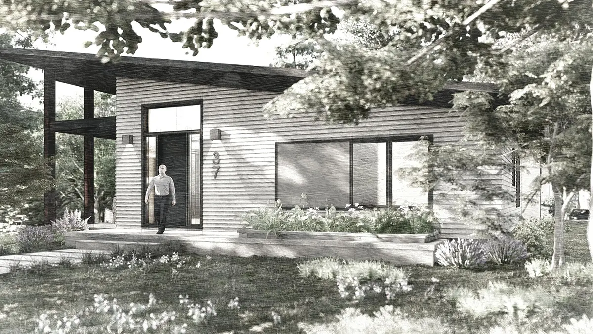 Vieno aukšto namo projektas 173 m²: 3 Miegamieji, 2 Vonios, Atvira virtuvė, be Garažo