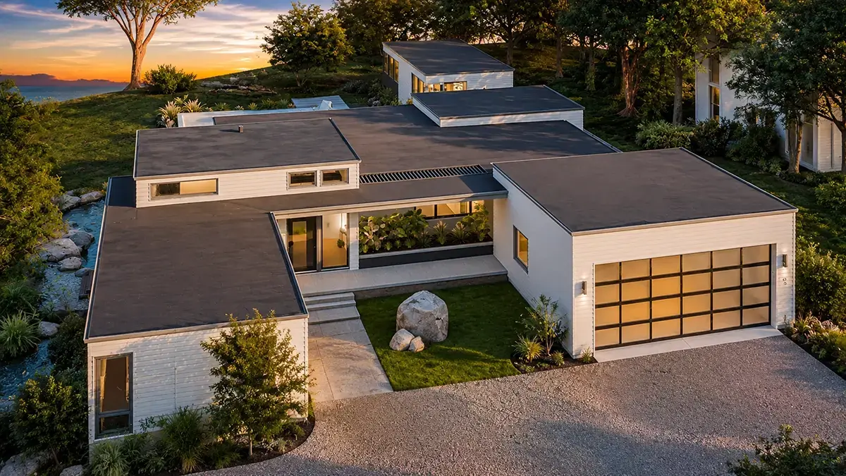 Vieno aukšto namo projektas 347 m²: 4 Miegamieji, Darbo kambarys, 6 Vonios, Atvira virtuvė, Garažas