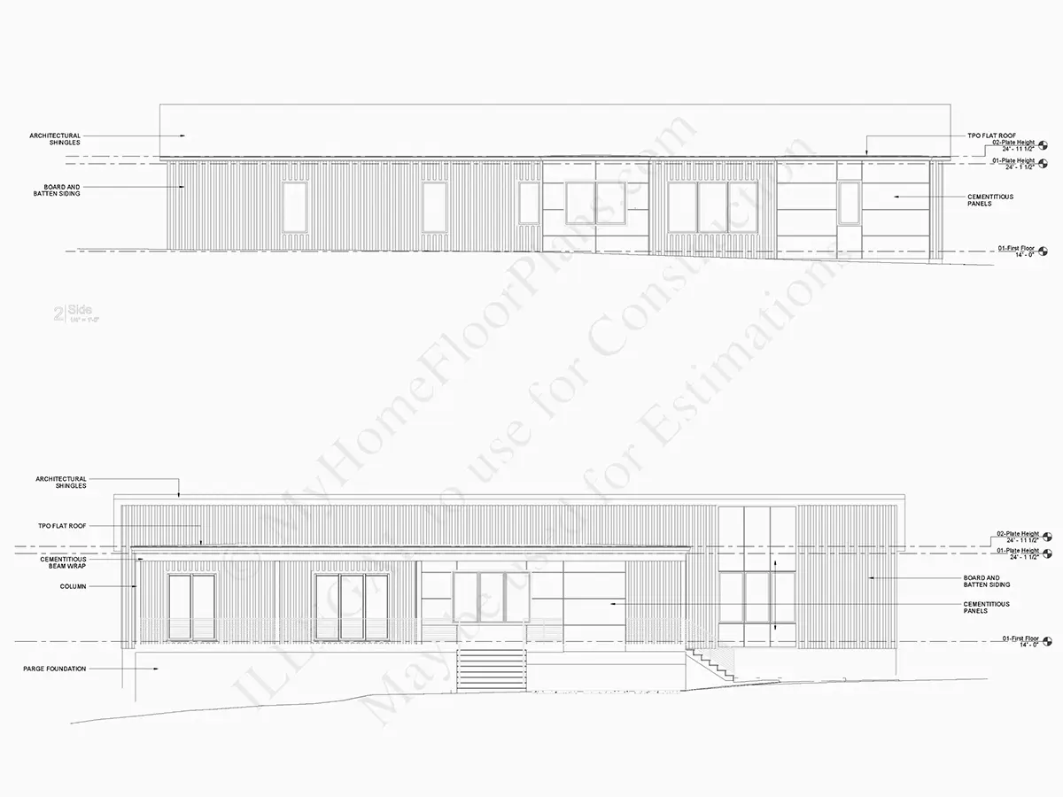 Vieno aukšto namo projektas 196 m²: 4 Miegamieji, Darbo kambarys, 4 Vonios, Atvira virtuvė, be Garažo