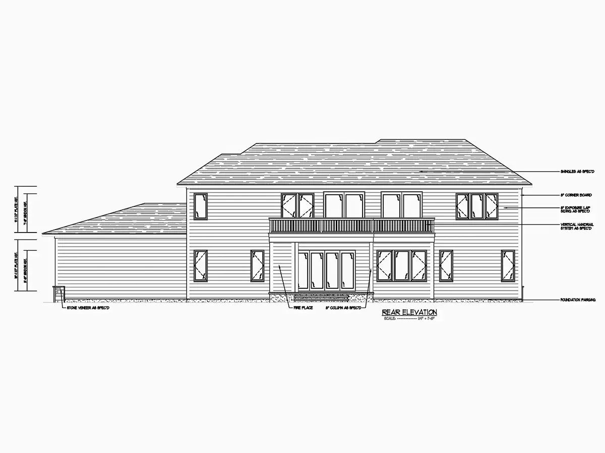 Dviejų aukštų namo projektas 483 m²: 5 Miegamieji, Darbo kambarys, 5 Vonios, Atvira virtuvė, Garažas