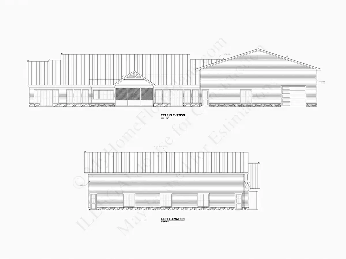 Vieno aukšto namo projektas 375 m²: 3 Miegamieji, Darbo kambarys, 5 Vonios, Atvira virtuvė, Garažas