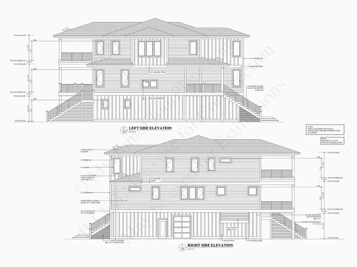 Trijų aukštų namo projektas 387 m²: 4 Miegamieji, Darbo kambarys, 5 Vonios, Atvira virtuvė, Garažas