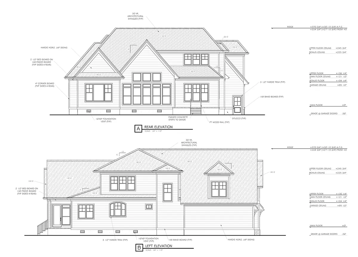 Namo projektas su mansarda 313 m²: 3 Miegamieji, Darbo kambarys, 4 Vonios, Atvira virtuvė, Garažas