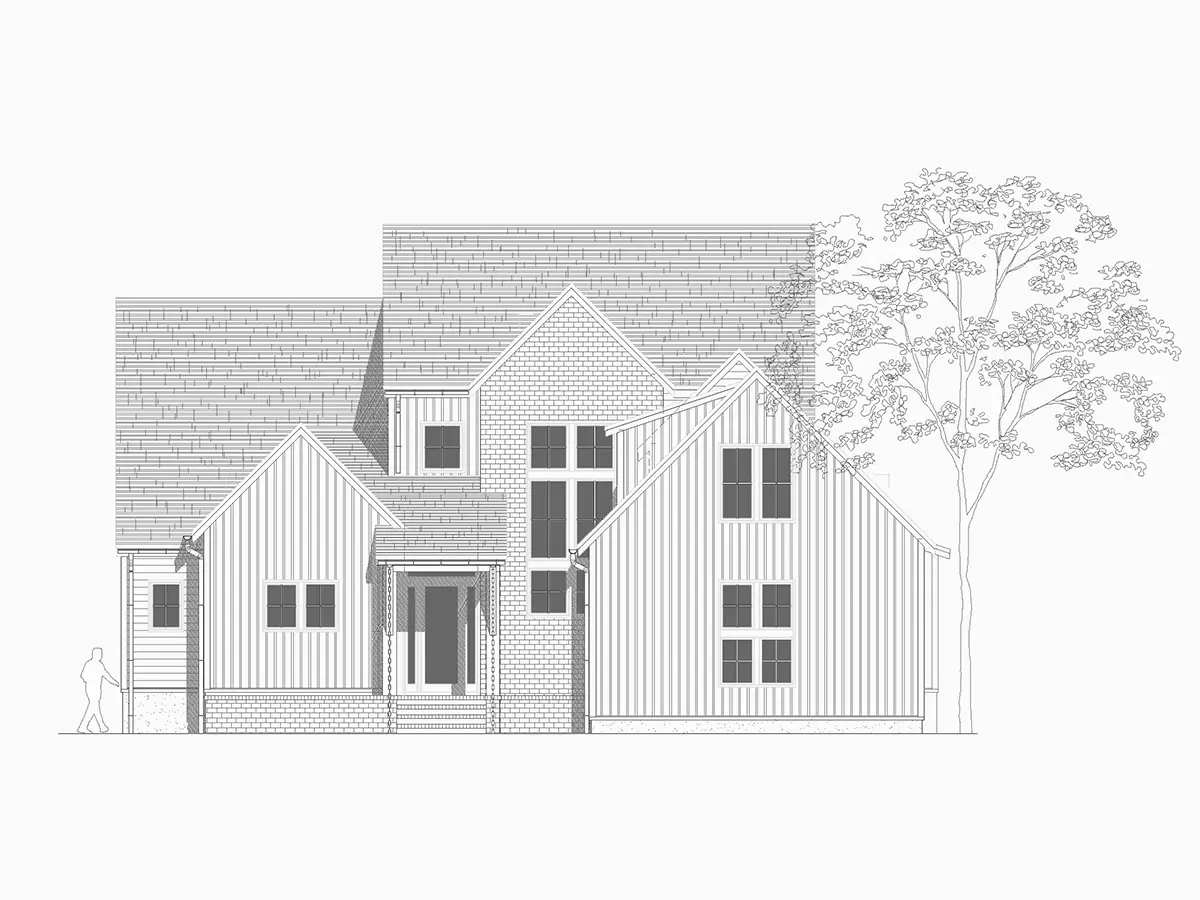 Namo projektas su mansarda 398 m²: 3 Miegamieji, 4 Vonios, Atvira virtuvė, Garažas
