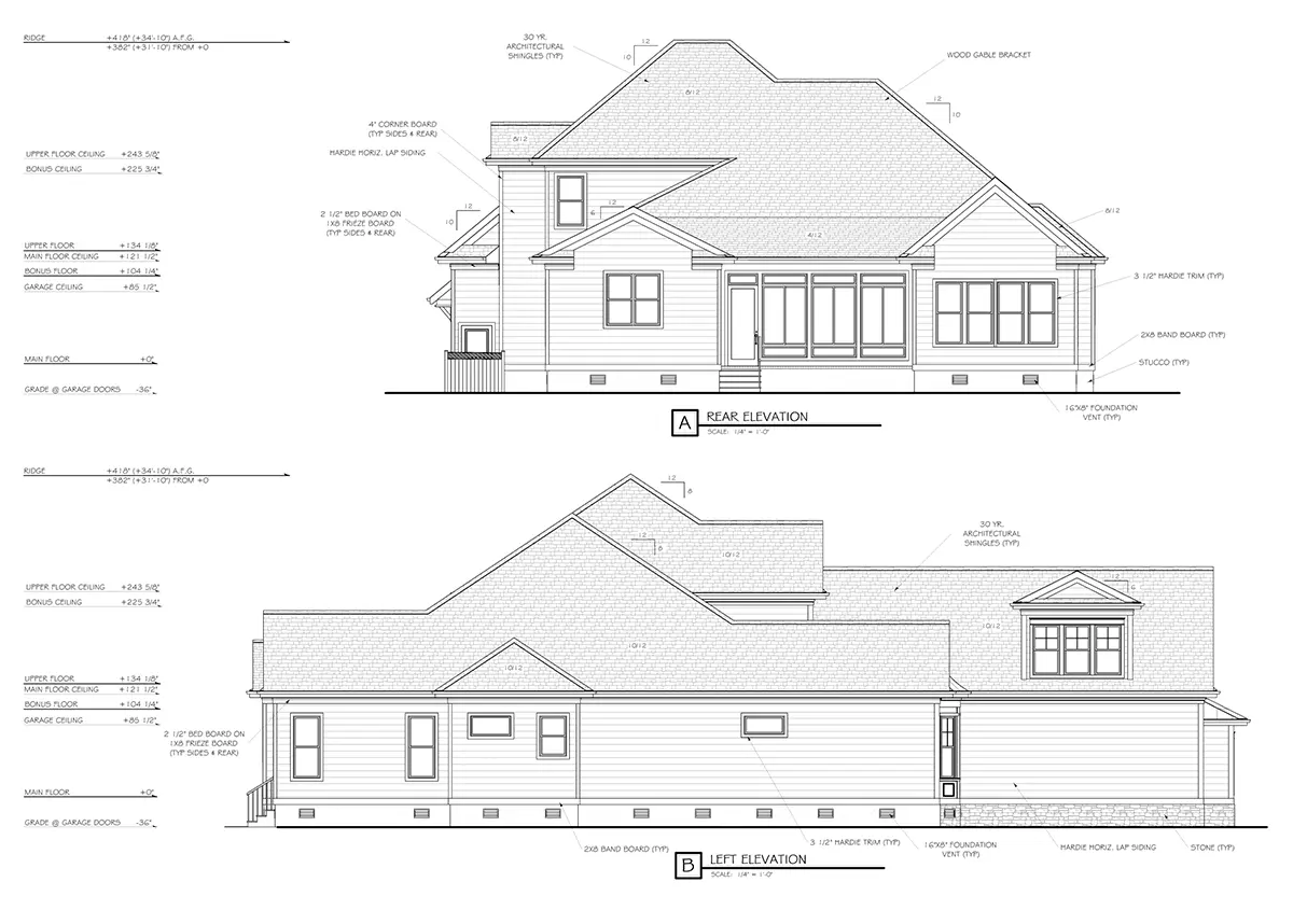 Namo projektas su mansarda 390 m²: 5 Miegamieji, Darbo kambarys, 5 Vonios, Atvira virtuvė, Garažas