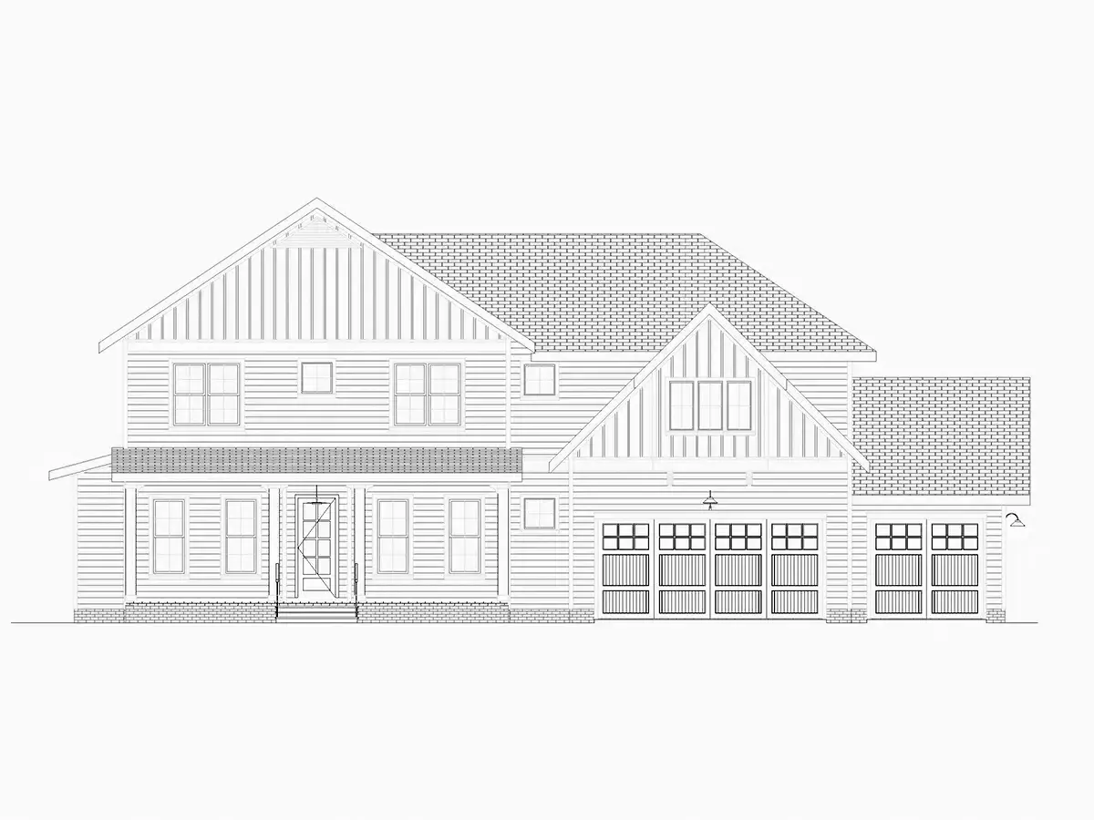 Dviejų aukštų namo projektas 445 m²: 4 Miegamieji, Darbo kambarys, 5 Vonios, Atvira virtuvė, Garažas