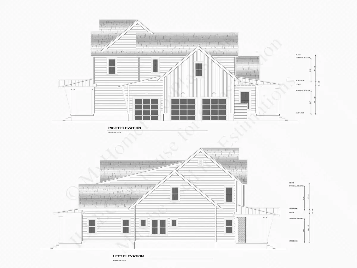 Dviejų aukštų namo projektas 437 m²: 5 Miegamieji, Darbo kambarys, 5 Vonios, Atvira virtuvė, Garažas