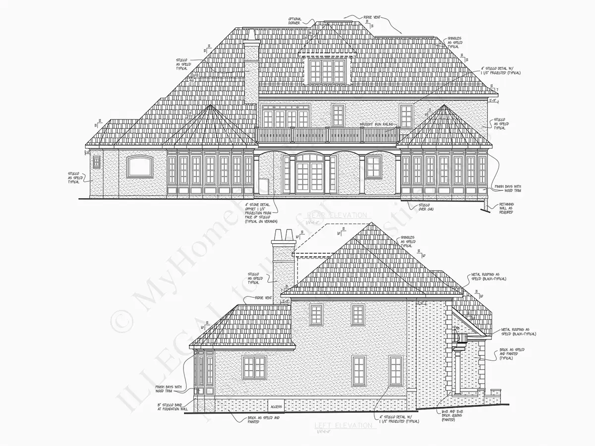 Dviejų aukštų namo projektas 479 m²: 4 Miegamieji, Darbo kambarys, 5 Vonios, Garažas