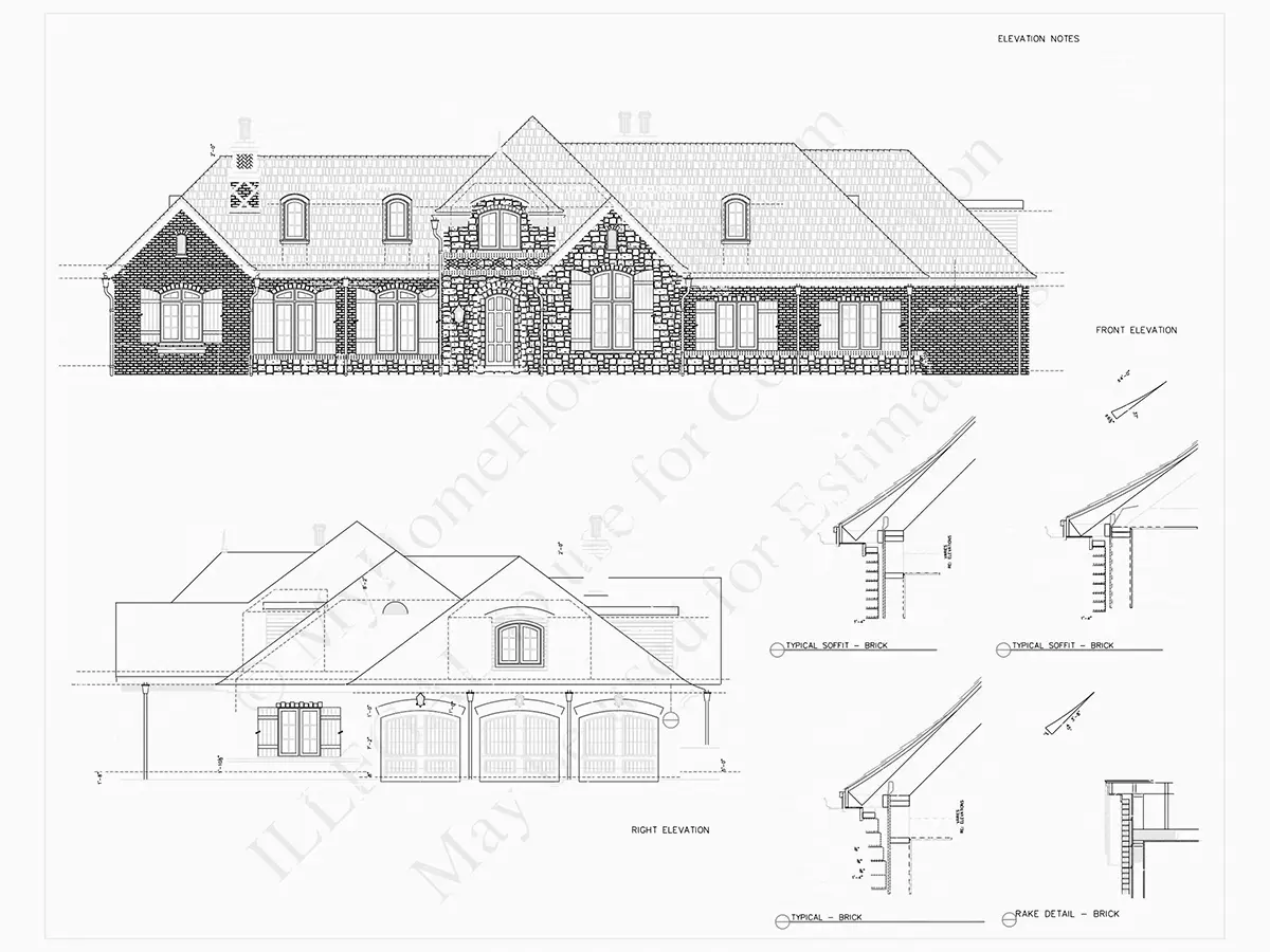 Namo projektas su mansarda 633 m²: 4 Miegamieji, Darbo kambarys, 6 Vonios, Atvira virtuvė, Garažas
