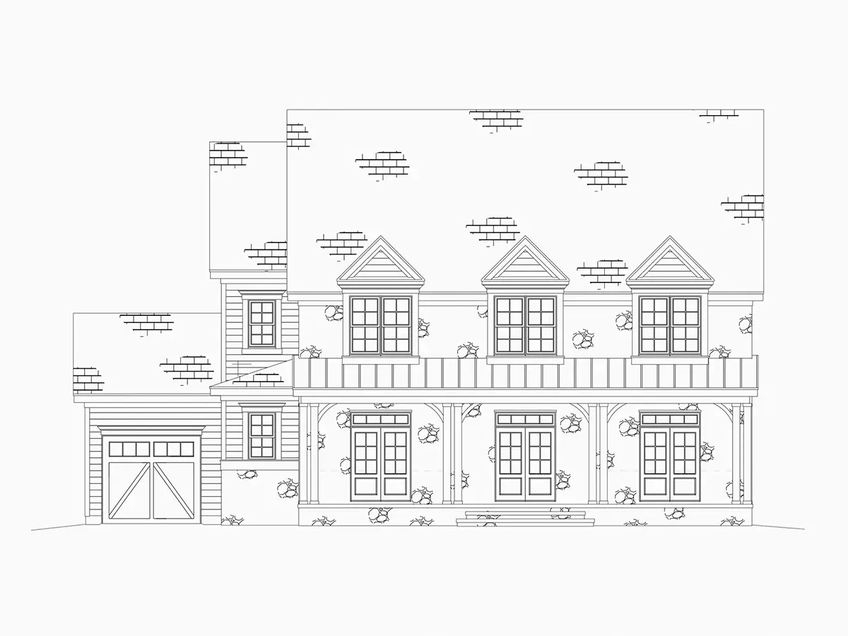 Dviejų aukštų namo projektas 409 m²: 5 Miegamieji, Darbo kambarys, 6 Vonios, Atvira virtuvė, Garažas