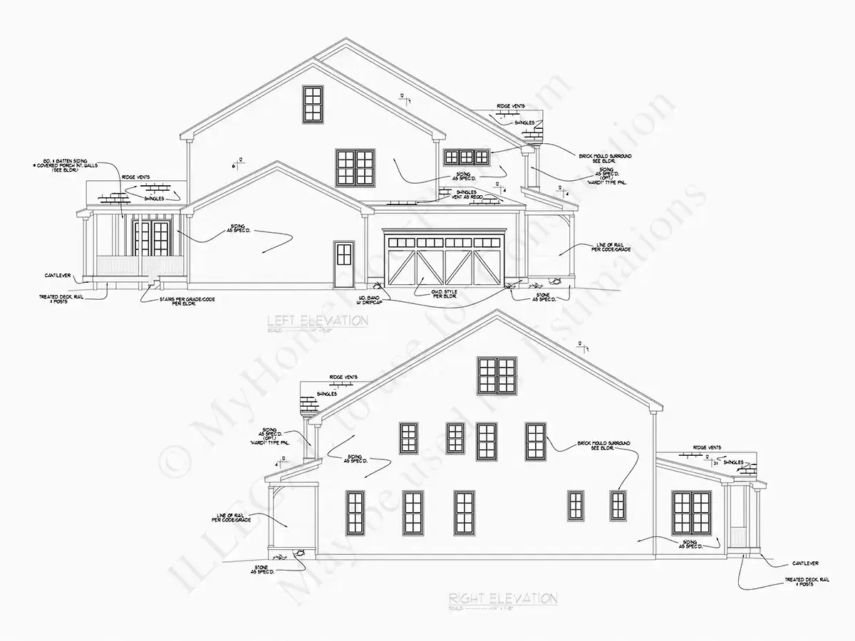 Dviejų aukštų namo projektas 409 m²: 5 Miegamieji, Darbo kambarys, 6 Vonios, Atvira virtuvė, Garažas