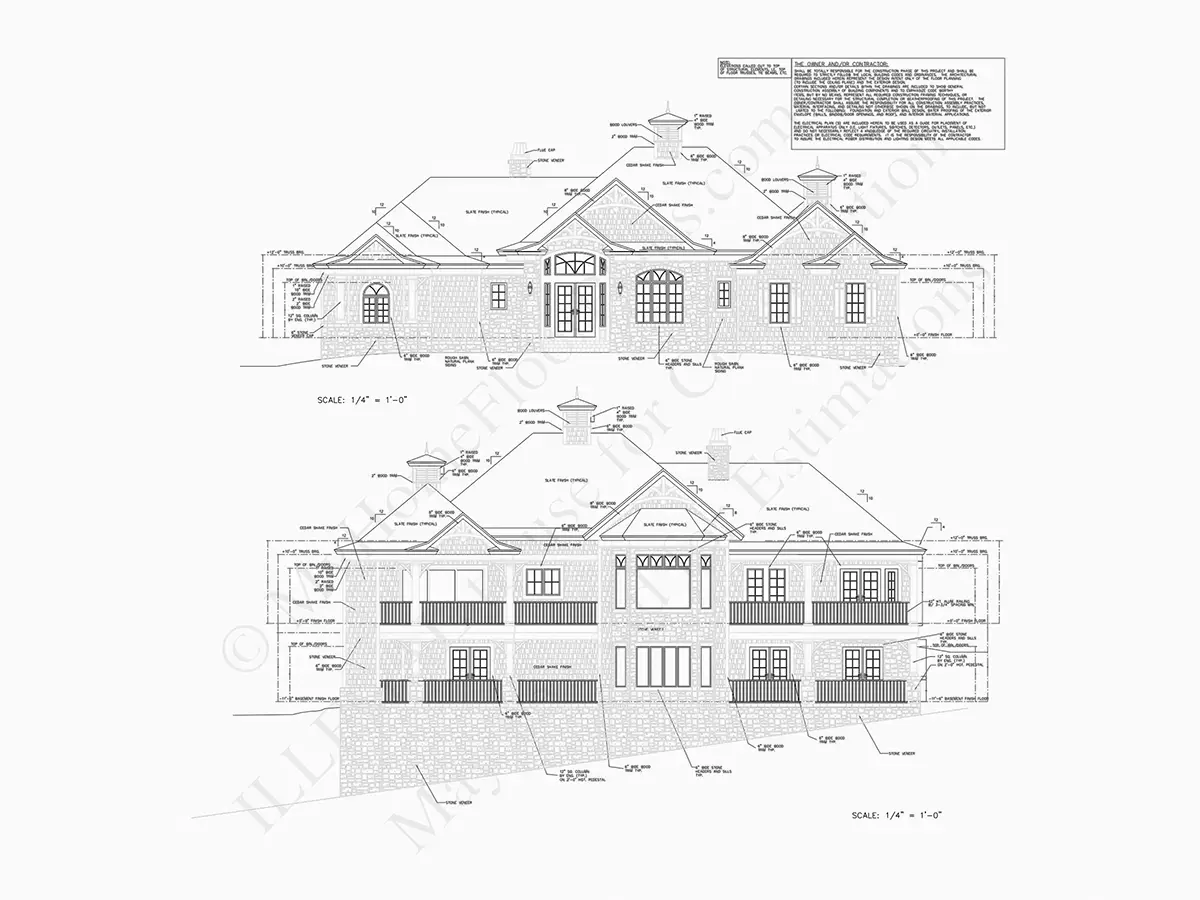 Vieno aukšto namo projektas + rūsiu 425 m²: 4 Miegamieji, Darbo kambarys, 5 Vonios, Atvira virtuvė, Garažas