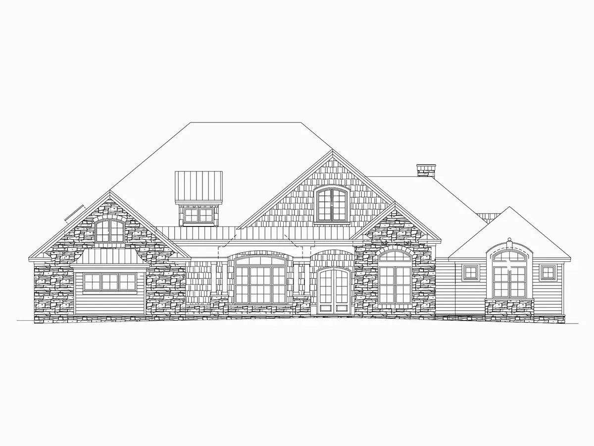 Vieno aukšto namo projektas 314 m²: 4 Miegamieji, Darbo kambarys, 5 Vonios, Garažas