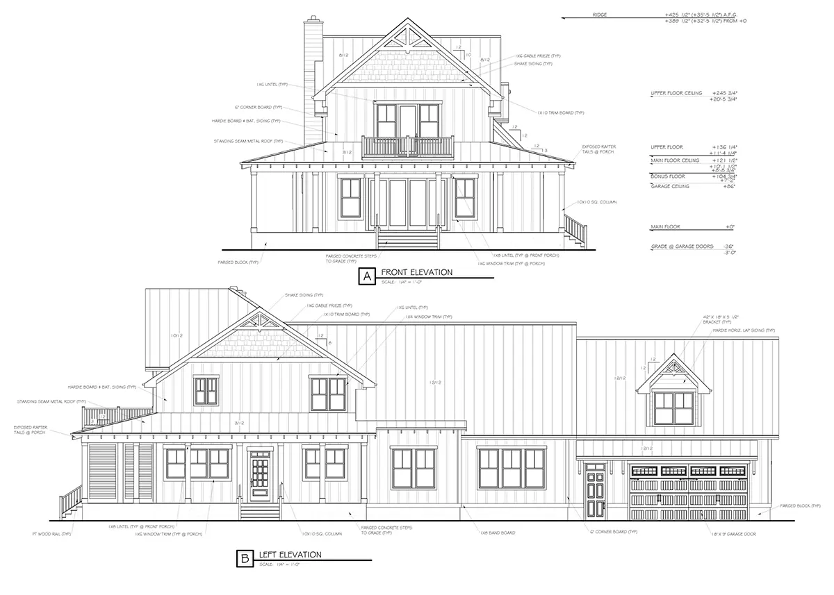 Dviejų aukštų namo projektas 278 m²: 3 Miegamieji, Darbo kambarys, 6 Vonios, Atvira virtuvė, Garažas