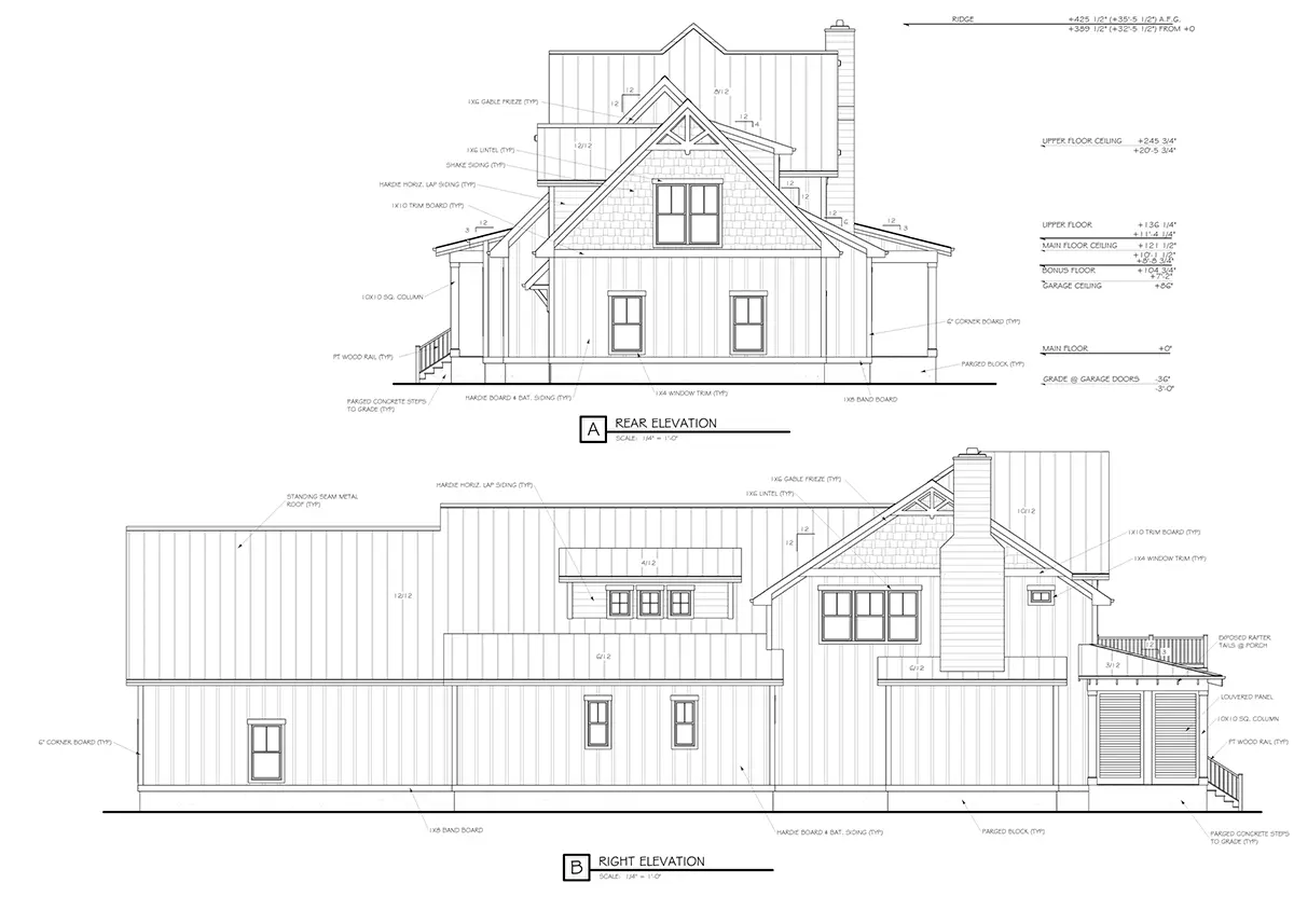 Dviejų aukštų namo projektas 278 m²: 3 Miegamieji, Darbo kambarys, 6 Vonios, Atvira virtuvė, Garažas