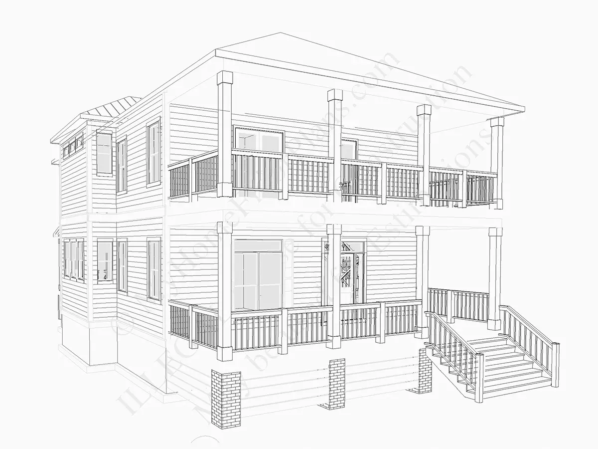Dviejų aukštų namo projektas 230 m²: 3 Miegamieji, Darbo kambarys, 3 Vonios, Atvira virtuvė, be Garažo