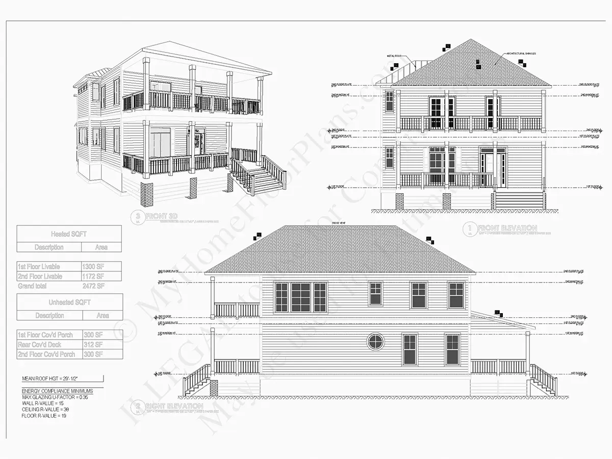 Dviejų aukštų namo projektas 230 m²: 3 Miegamieji, Darbo kambarys, 3 Vonios, Atvira virtuvė, be Garažo