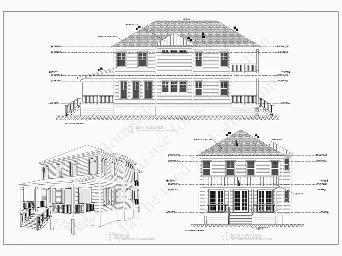 Dviejų aukštų namo projektas 230 m²: 3 Miegamieji, Darbo kambarys, 3 Vonios, Atvira virtuvė, be Garažo