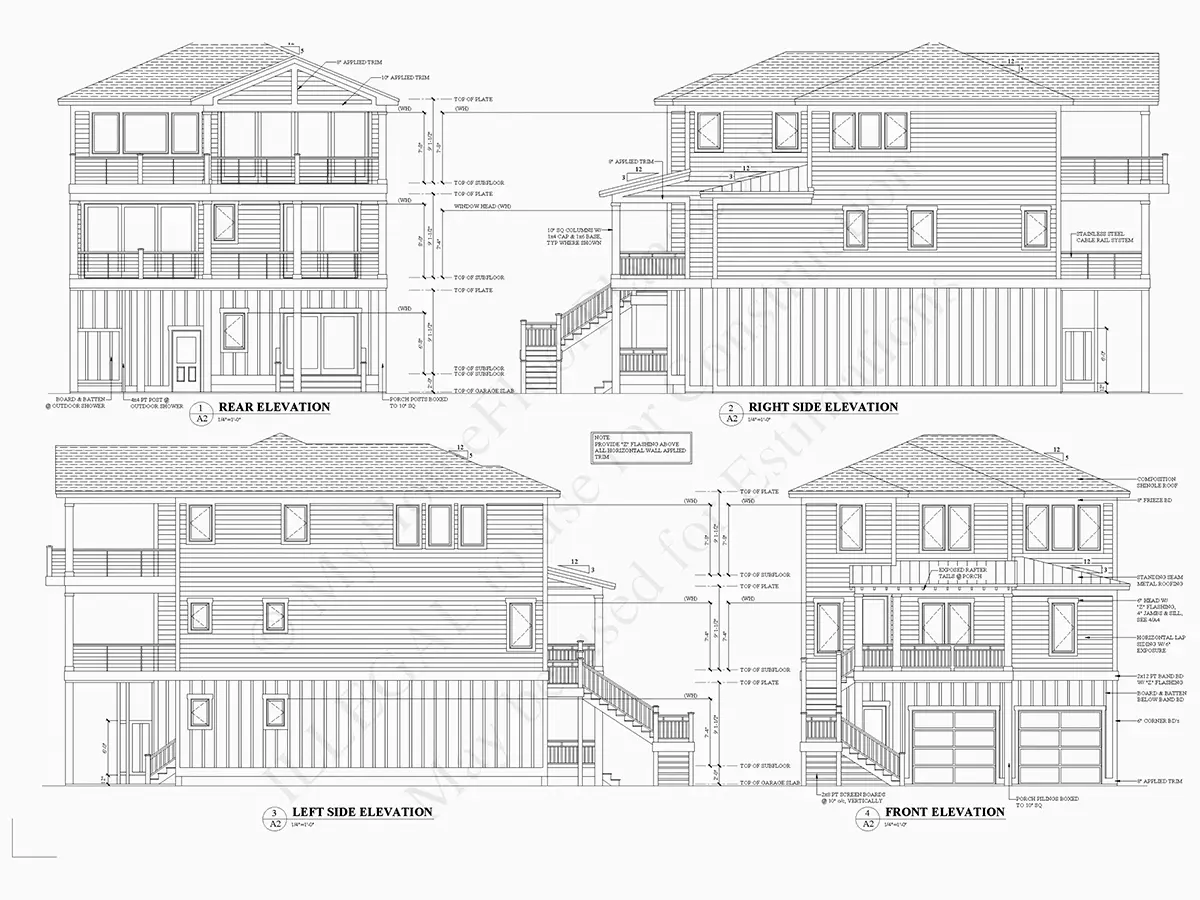 Trijų aukštų namo projektas 273 m²: 3 Miegamieji, Darbo kambarys, 3 Vonios, Atvira virtuvė, Garažas