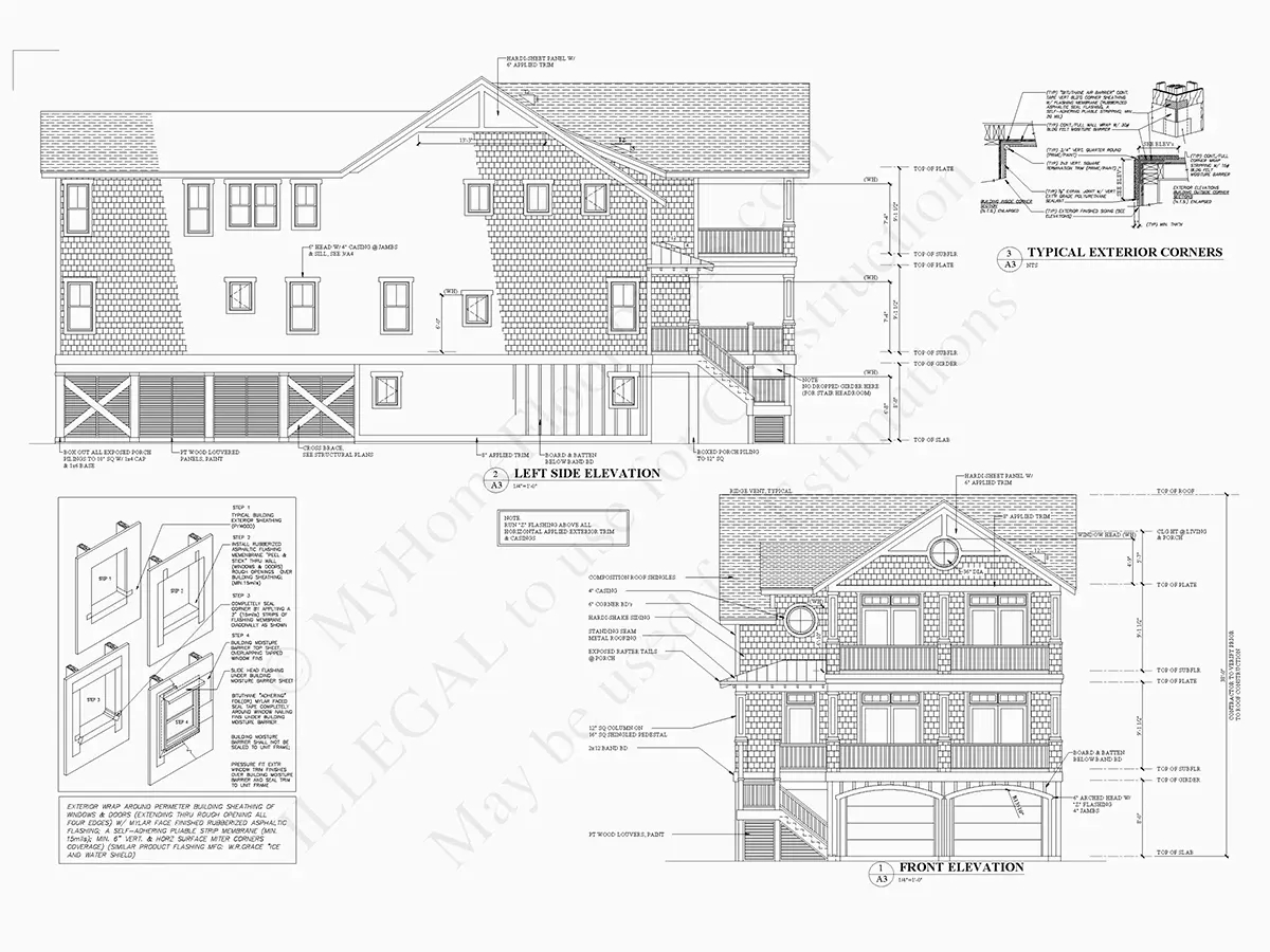 Trijų aukštų namo projektas 335 m²: 5 Miegamieji, 6 Vonios, Atvira virtuvė, Garažas