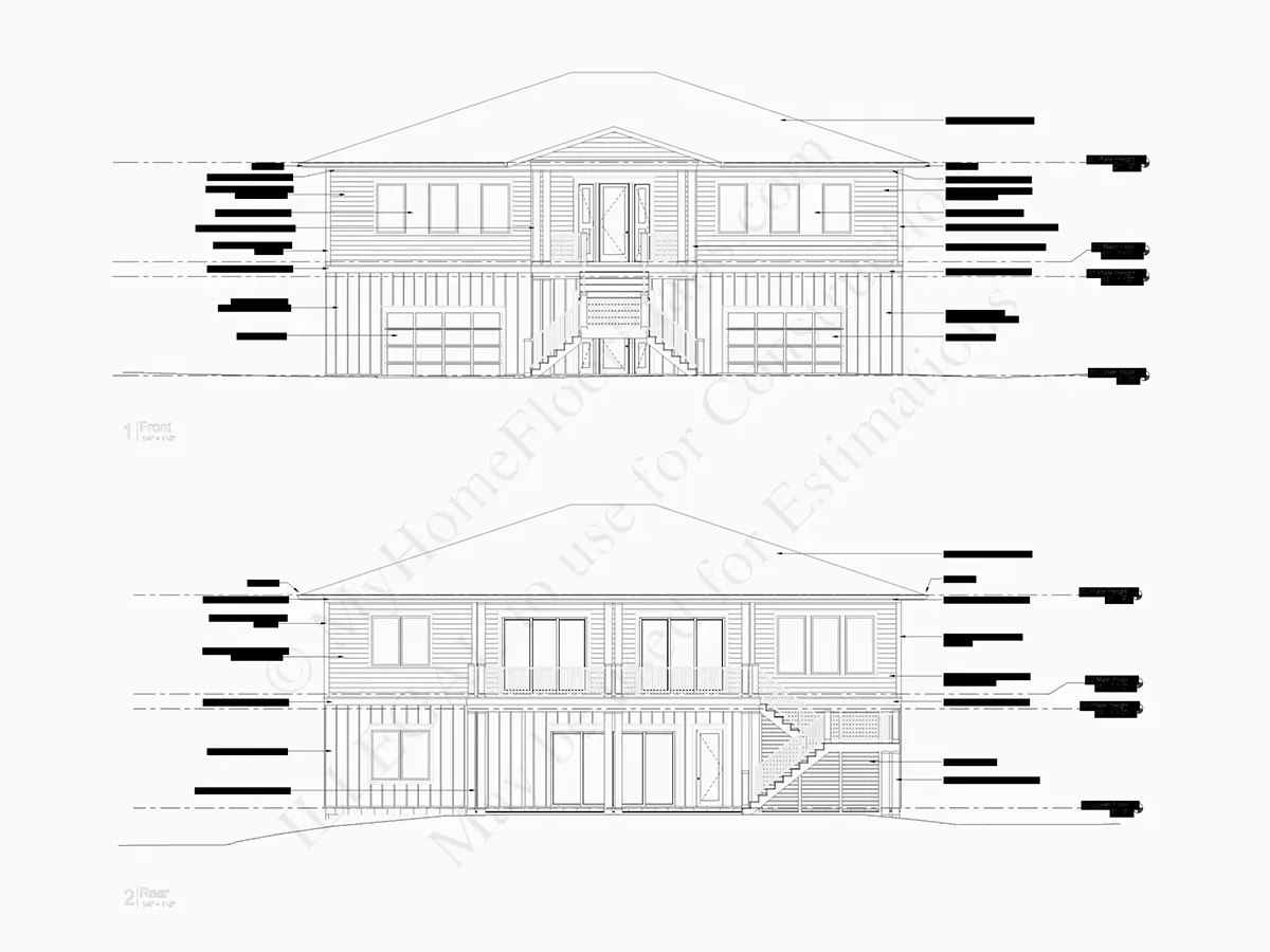 Dviejų aukštų namo projektas 372 m²: 4 Miegamieji, Darbo kambarys, 6 Vonios, Atvira virtuvė, Garažas