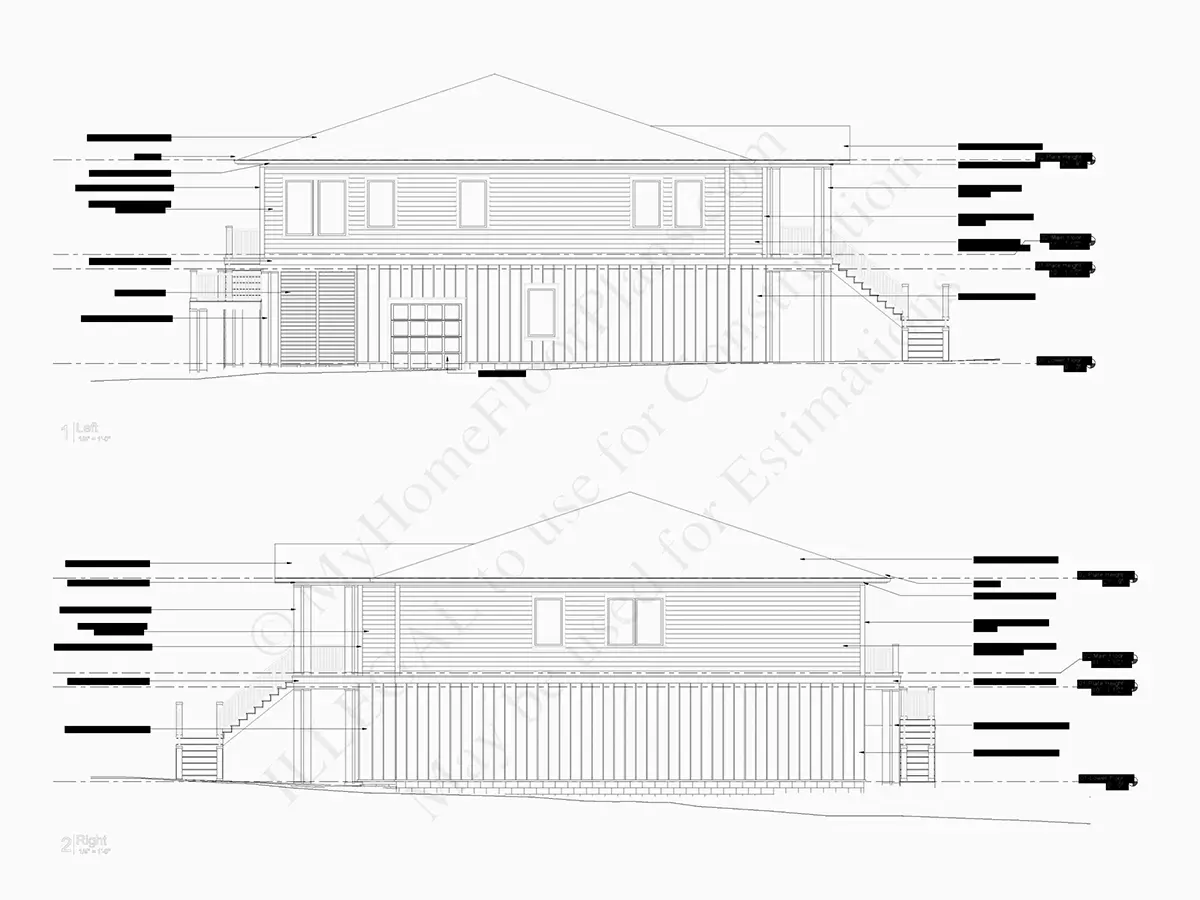 Dviejų aukštų namo projektas 372 m²: 4 Miegamieji, Darbo kambarys, 6 Vonios, Atvira virtuvė, Garažas