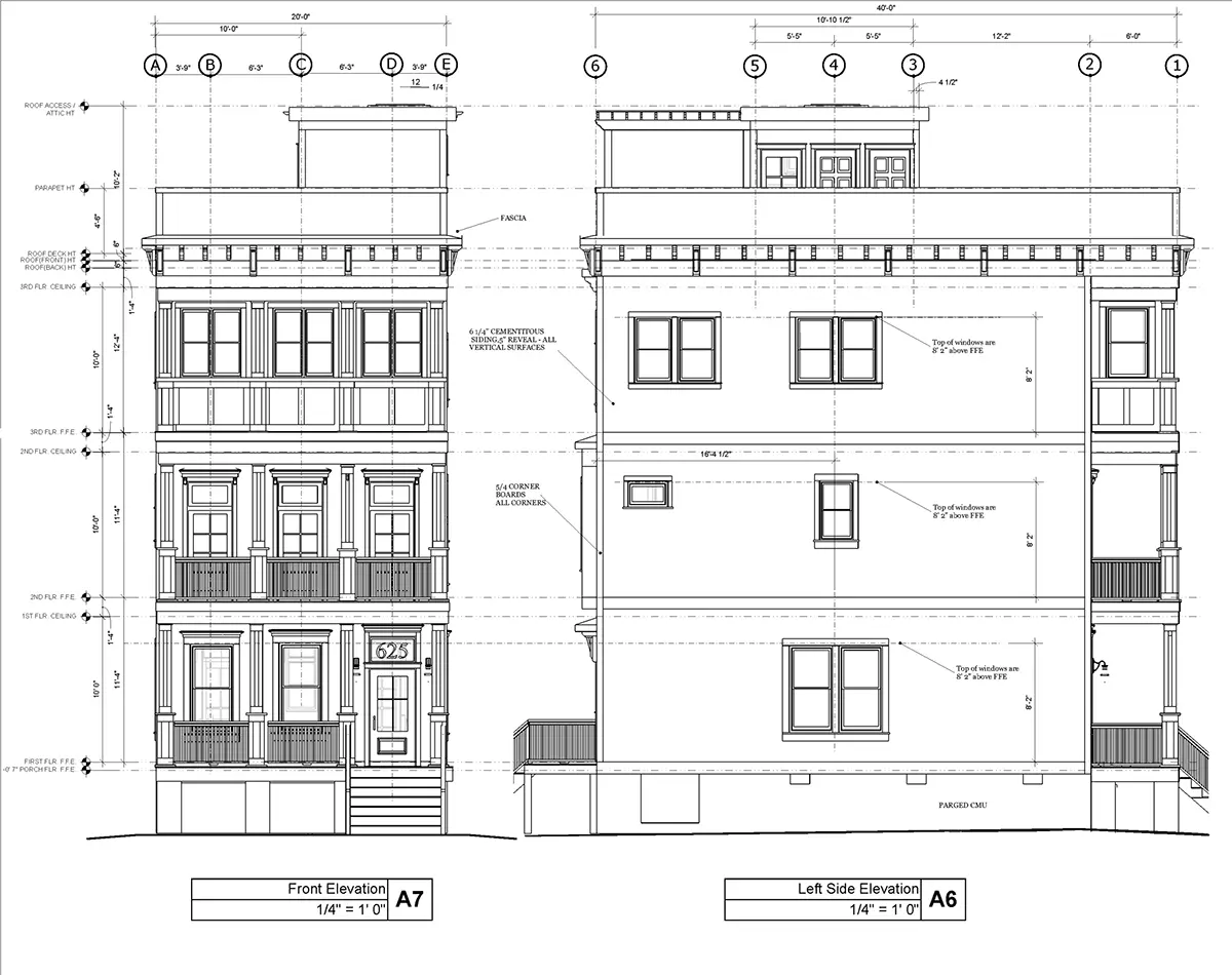 Fasadai 5 – Trijų aukštų namo projektas 211 m²: 3 Miegamieji, Darbo kambarys, 3 Vonios, Atvira virtuvė, be Garažo — 40783R