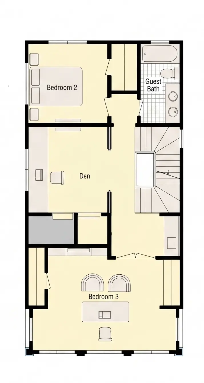 Trečias Aukštas 10 – Trijų aukštų namo projektas 211 m²: 3 Miegamieji, Darbo kambarys, 3 Vonios, Atvira virtuvė, be Garažo — 40783R