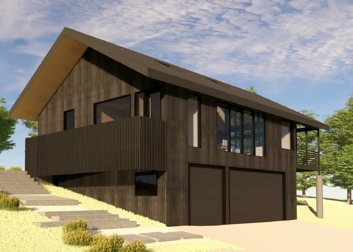 Pagrindiniai vaizdai 3 – Dviejų aukštų namo projektas 113 m²: 2 Miegamieji, 2 Vonios, Atvira virtuvė, Garažas — 65832R